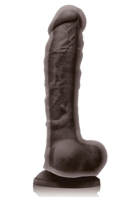 Colours Dual Density 8in Silicone Dildo With Balls Realistic - Chocolate