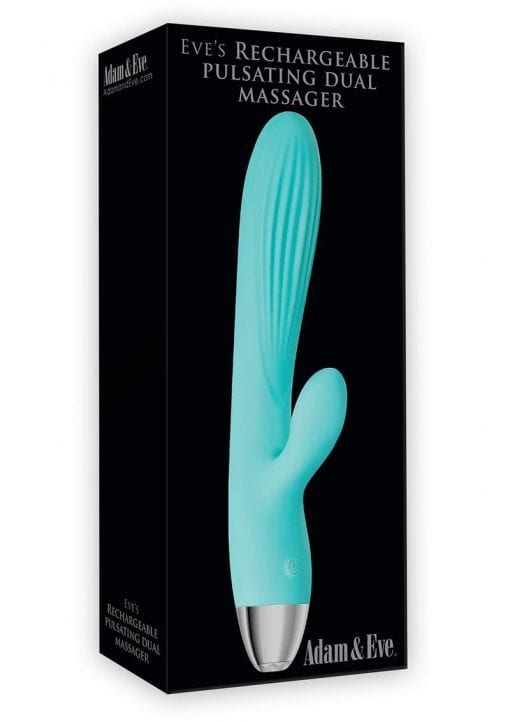 Adam and Eve Eve`s Rechargeable Pulsating Dual Massager Waterproof Teal 8 Inches