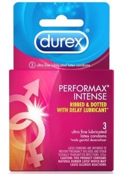 Durex Performax Intense Ribbed and Dotted  Lubricated Latex Condoms 3-Pack