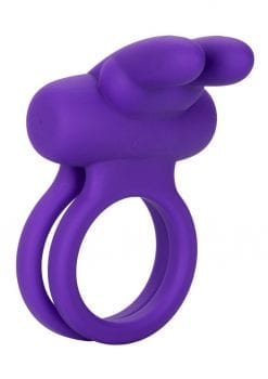 Silicone Rechargeable Dual Rockin Rabbit Multi Speed Cockring Waterproof Purple