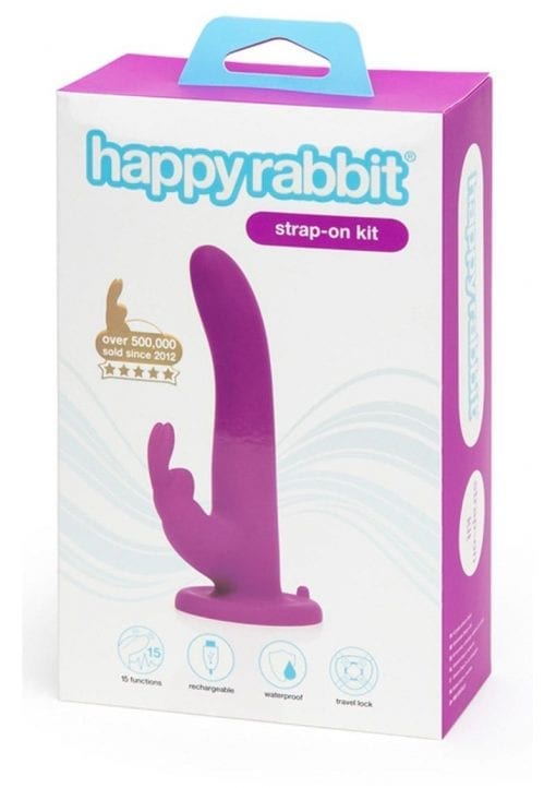 Happy Rabbit Vibe Strap-on Harness Set Silicone USB Rechargeable Vibrating Purple