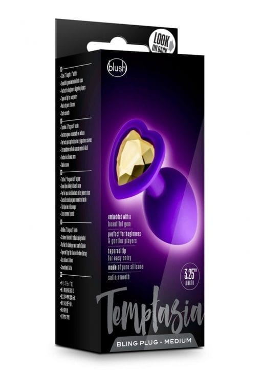 Temptasia Bling Silicone Anal Plug Medium Purple 3.25 Inch