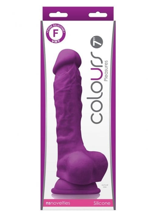 Colours Pleasure 7in Silicone Dildo With Balls - Purple