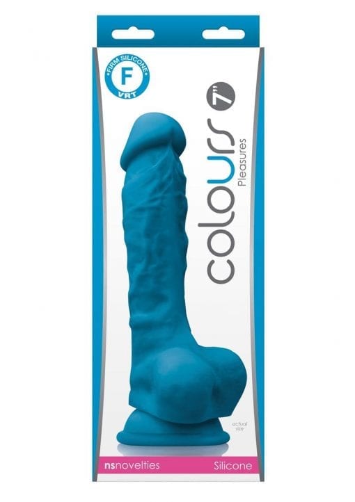 Colours Pleasure 7in Silicone Dildo With Balls - Blue