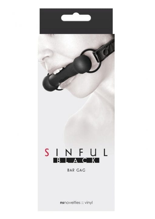 Sinful Bar Gag Silicone Adjustable Vinyl Strap Black