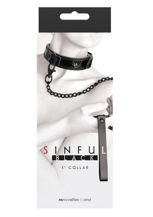 Sinful 1 Inch Collar Adjustable Collar and Leash Vinyl Black