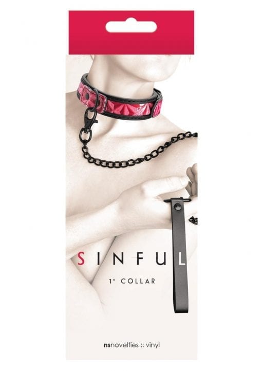 Sinful 1 Inch Collar Adjustable Collar and Leash Vinyl Pink