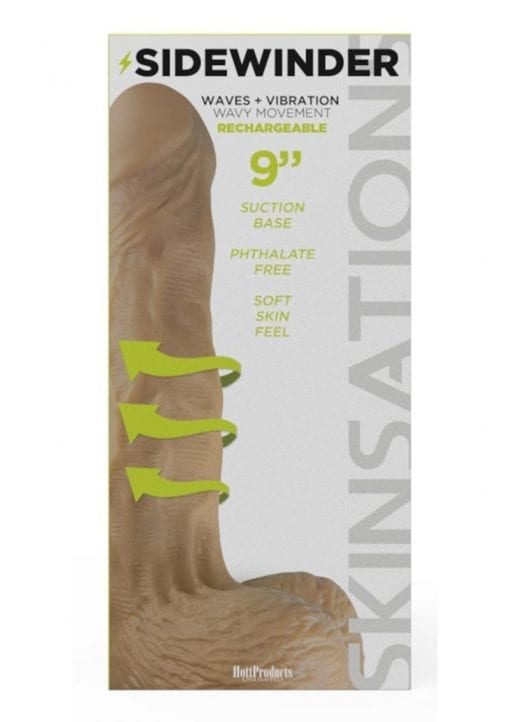 Skinsations Sidewinder Waves + Vibration Realistic Dildo With Wireless Remote Control Waterproof Flesh 9 Inches