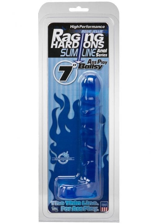 Raging Hard Ons Slim Line Anal Series Ass Play Ballsy Dong 7 Inch Blue