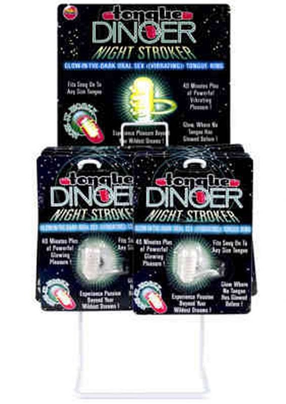 Tongue Dinger Night Stroker Vibrating Silicone Tongue Ring Glow In The Dark 12 Per Display