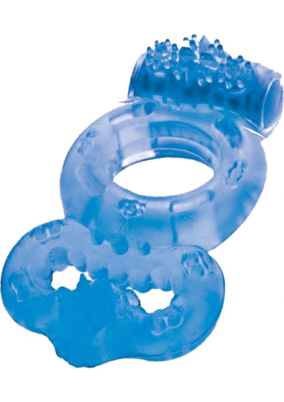 The Macho Double Ring Clitoral And Testicular Stimulation Vibrating Cockring Waterproof Blue