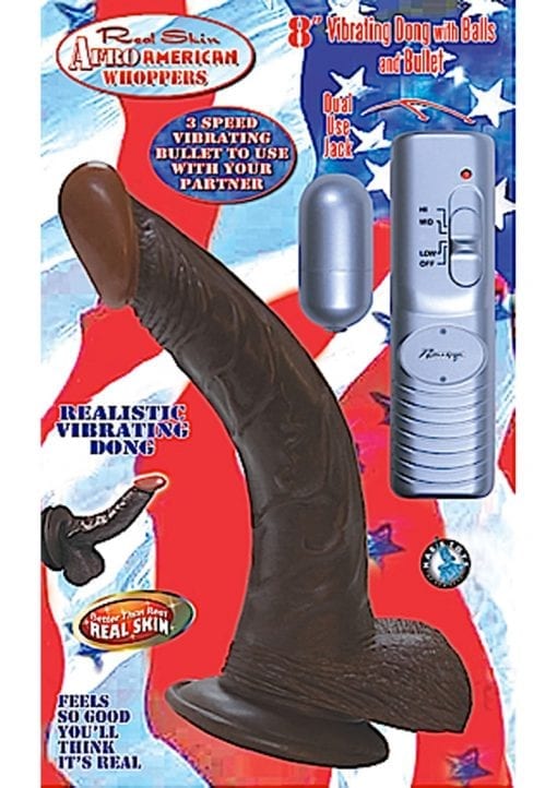 Real Skin Afro American Whoppers Vibrating Dong With Balls 8 Inch Brown