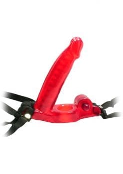 Double Penetrator Strap On Cock Ring Waterproof Red