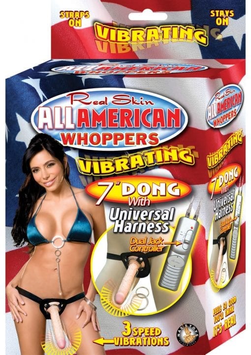 Real Skin All American Whoppers Vibrating Dong With Universal Harness 7 Inch Flesh