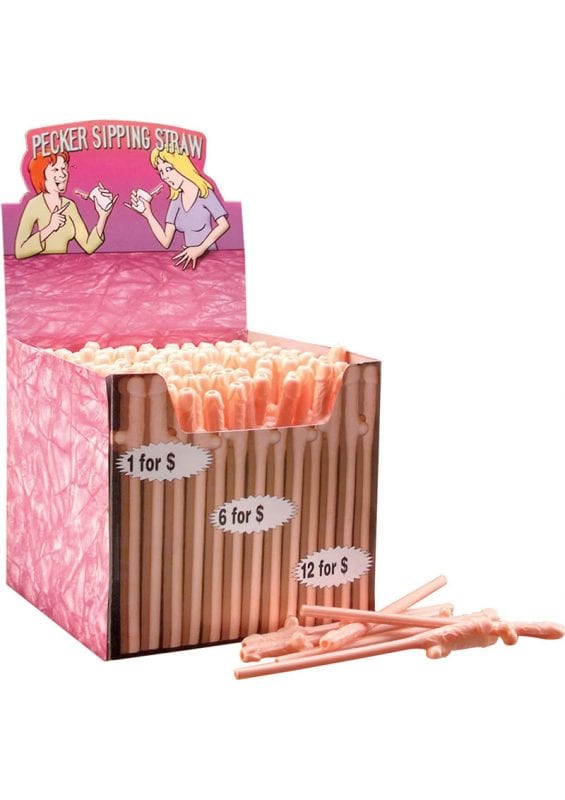 Bachelorette Party Favors Pecker Sipping Straws Flesh 144 Each Per Counter Display