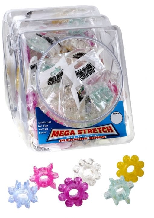 Mega Stretch Silicone Pleasure Rings Assorted Colors 72 Per Bowl