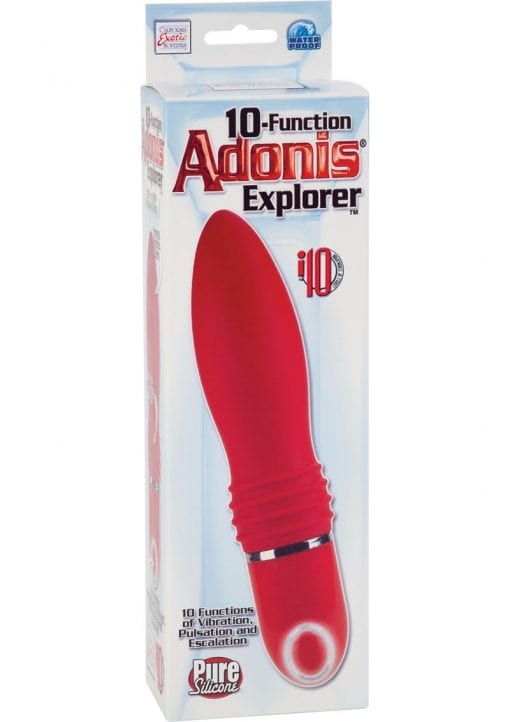 10 Function Adonis Explorer Silicone Massager Waterproof Red 5.5 Inch
