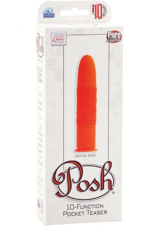 Posh 10 Function Pocket Teaser Silicone Vibrator Waterproof Orange 3.75 Inch