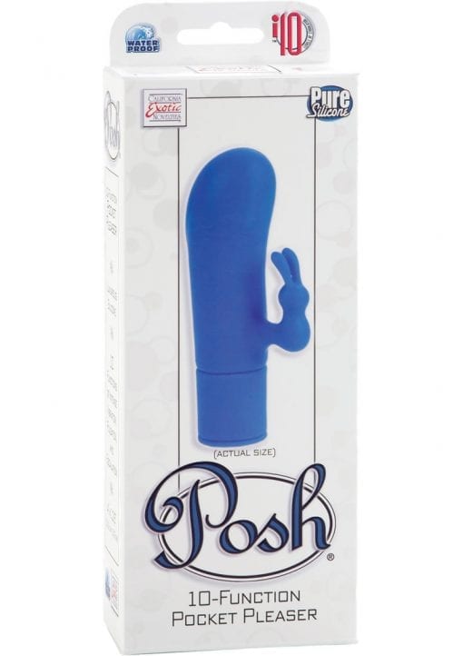 Posh 10 Function Pocket Pleaser Silicone Vibrator Waterproof Blue 4 Inch