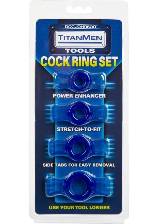 TitanMen Tools Cock Ring Set Blue 4 Each Per Set