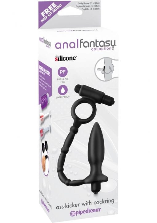 Anal Fantasy Collection Silicone Ass Kicker Plug With Cockring Waterproof Black