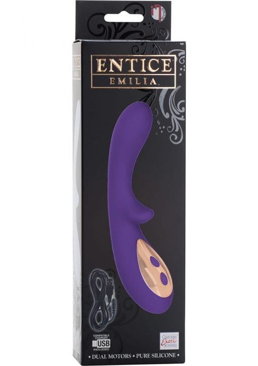 Entice Emilia Dual Motor Rechargeable Silicone Vibe Waterproof Purple 3.5 Inch Shaft