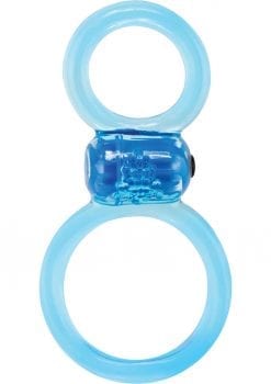 Ofinity Plus Super Stretchy Vibrating Double Silicone Cockring Waterproof Blue
