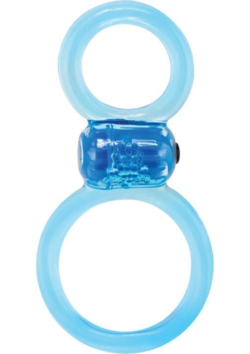Ofinity Plus Super Stretchy Vibrating Double Silicone Cockring Waterproof Blue