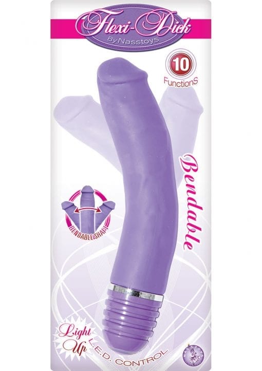 Flexi Dick 10 Function Bendable Silicone Lightup Realistic Vibrator Waterproof Purple
