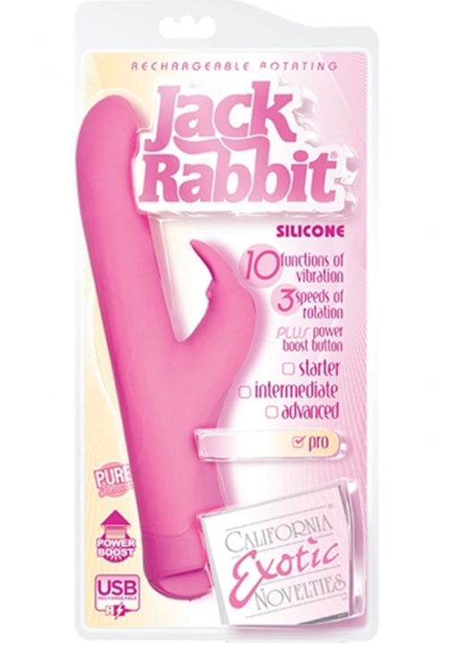 Rechargeable Rotating Silicone Jack Rabbit Dual Vibe Waterproof Pink 4.75 Inch