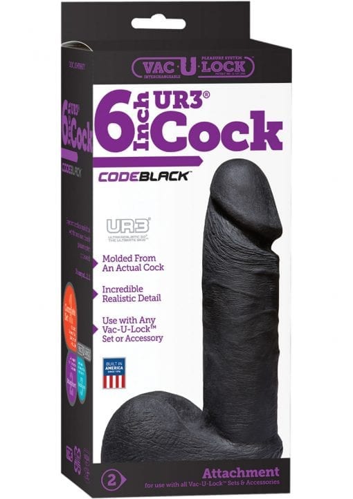 Vac U Lock Codeblack UR3 Realistic Cock With Balls Attachment Black 6 Inch