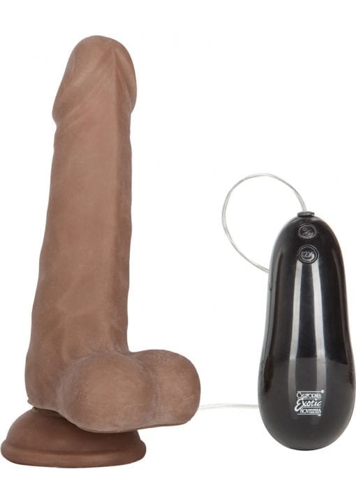 Emperor Pure Skin Rotating 12 Function Dong With Wired Remote Control Brown 6 Inch