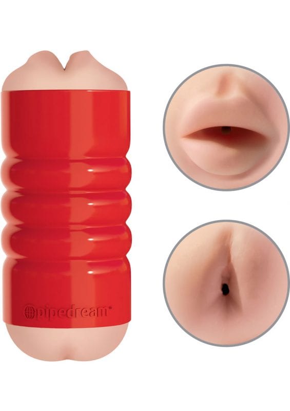 Pipedream Extreme Tight Grip Dual Density Squeezable Mouth and Ass Masturbator Red
