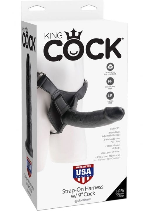 King Cock Strap On Harness With Dildo Black 9 Inch