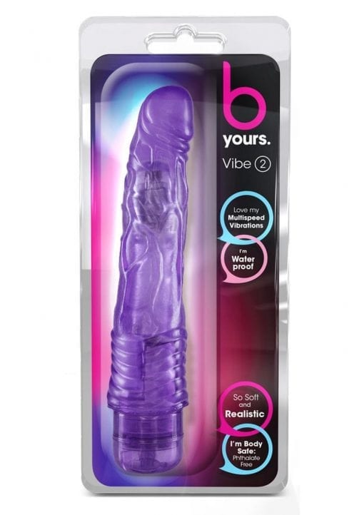 B Yours Vibe 02 Realistic Jelly Vibrator Waterproof Purple 9 Inch