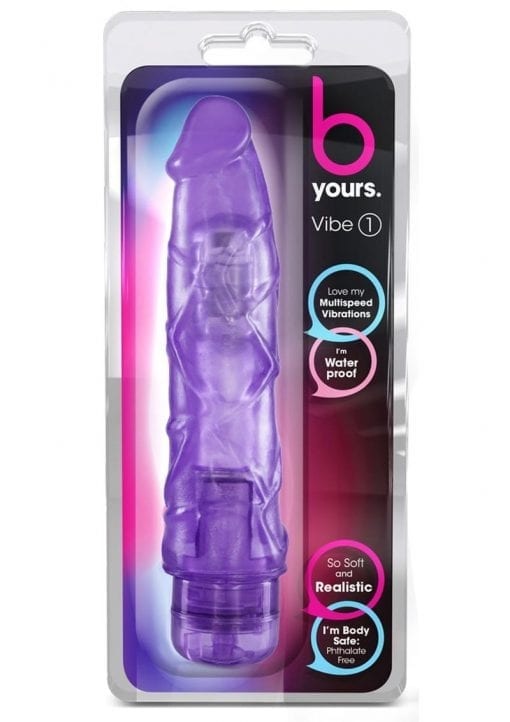 B Yours Vibe 01 Realistic Jelly Vibrator Waterproof Purple 9 Inch