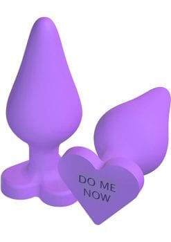 Play With Me Naughty Candy Hearts Silicone Anal Plug Purple 3.5 Inch