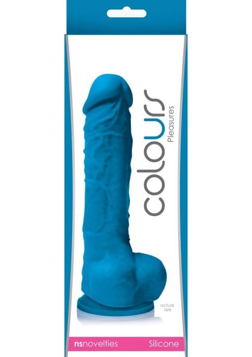 Colours Pleasures 5in Blue Silicone Dildo With Balls Realistic Non-Vibrating Suction Cup Base