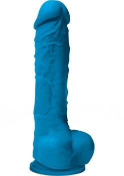 Colours Pleasures 5in Blue Silicone Dildo With Balls Realistic Non-Vibrating Suction Cup Base