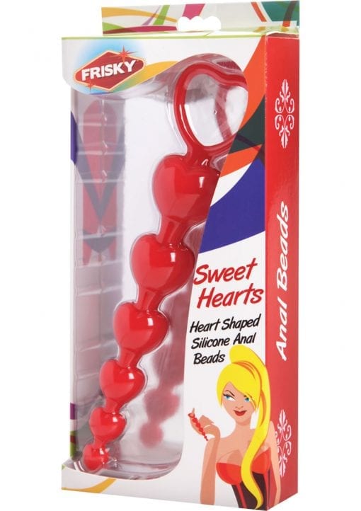 Frisky Sweet Heart Silicone Anal Beads Red 6 Inches