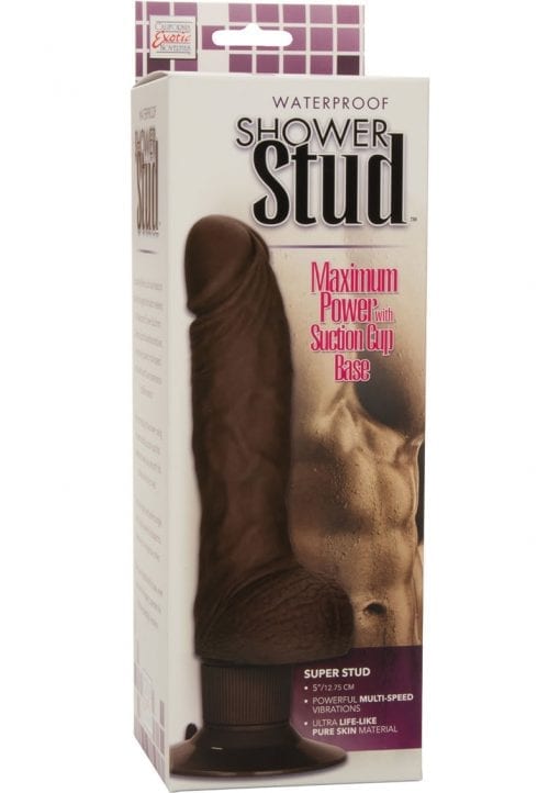 Shower Stud Super Stud Vibrating Dildo Waterproof Brown 5 Inch