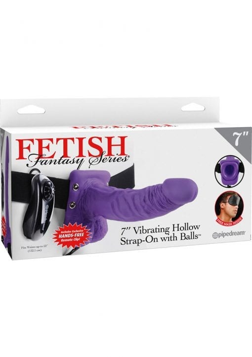 Fetish Fantasy Series Vibrating Hollow Strap On With Balls Wired Remote Purple 7 Inch