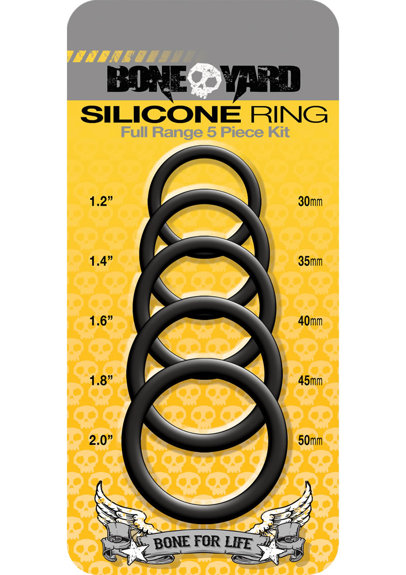 Bone Yard Silicone Ring Cockrings Black Full Range 5 Piece