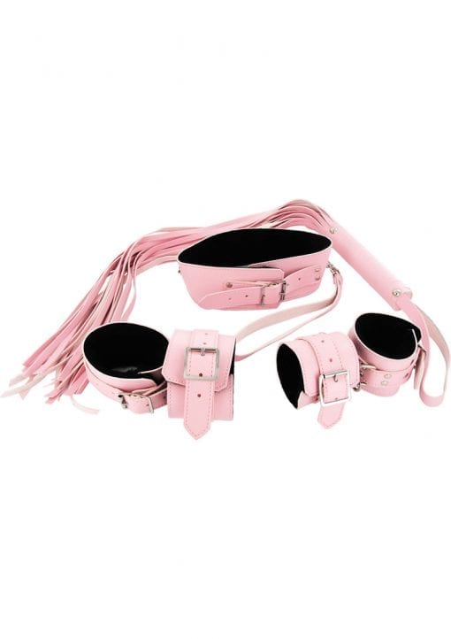 Strict Leather Bondage Set Leatherette And Faux Fur Pink And Black