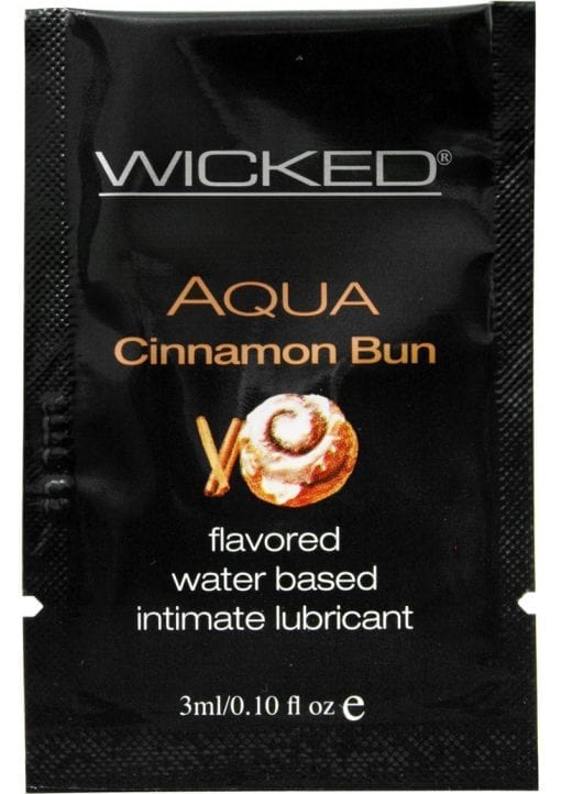 Wicked Aqua Water Based Lube Cinnamon Bun Flavored And Scented 0.10FL OZ Foil 144/Bag