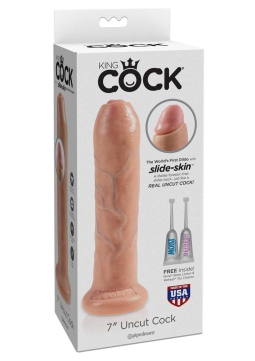 King Cock Uncut Cock Dildo 7 Inch Beige