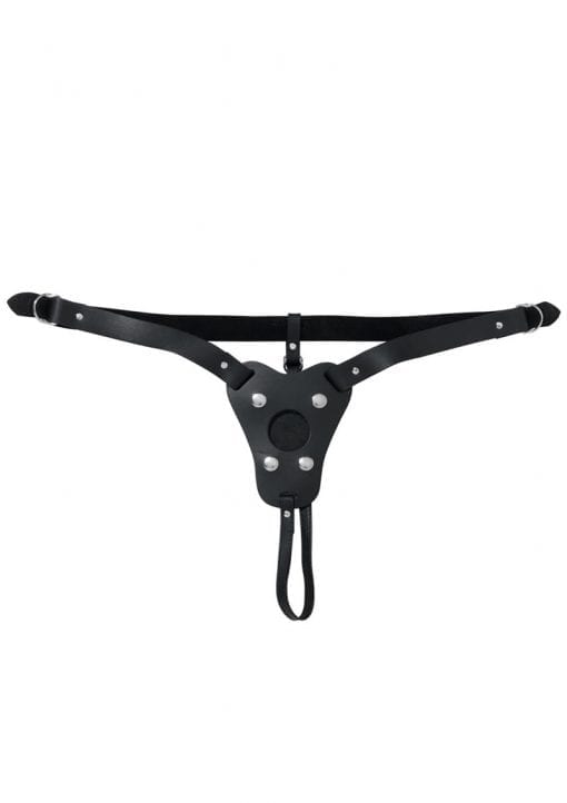 Single Strap Dildo Harness Without Dildo Leather Black