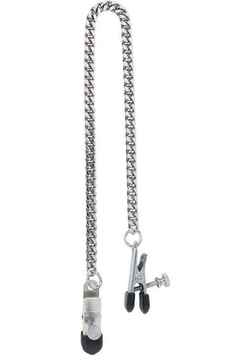 Adjustable Broad Tip Nipple Clamps With Jewel Chain Silver