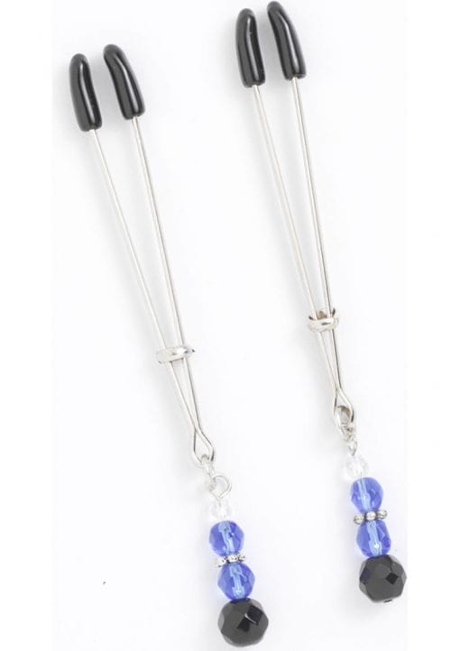 Blue Beaded Nipple Clamps With Tweezer Tip Blue