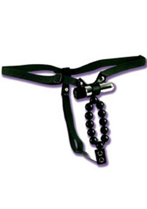 Vibrating Lovers Thong With Stroker Beads Waterproof Black